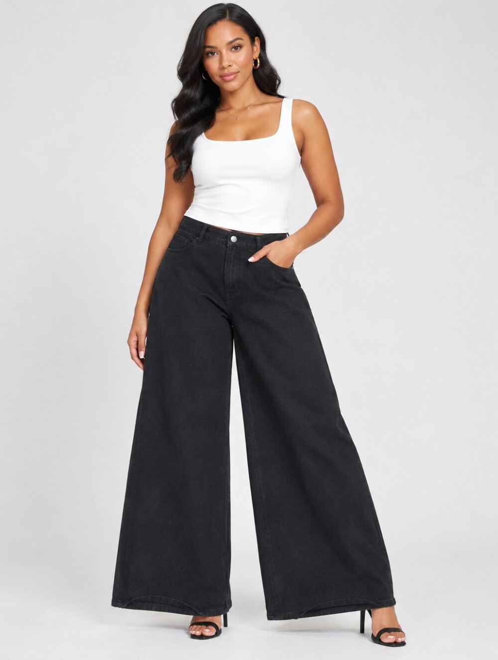 Wide Leg Black Flared Jeans Waist 28 Goth Punk Rebel Urban Streetwear Skater L